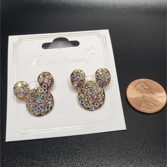 Mickey mouse gold trim irredescent earrings - Picture 1 of 3